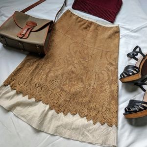 Vintage 90s Rozae Nichols Suede Linen Boho Skirt